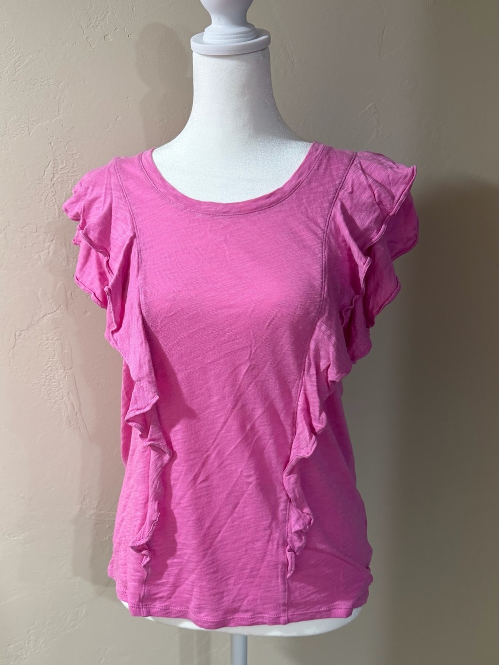 Express Pink Ruffle Sleeve Slub Knit Top – Size Small (NWOT)